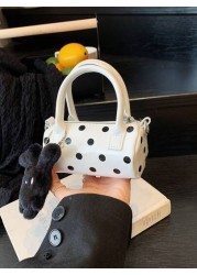 1pc Fashionable Polka Dot Handbag Cylindrical Bag Korean Style Niche Shoulder Messenger Bag Versatile Boston Handbag Niche Polka Dot Cake Handbag Pillow Bag Large Capacity Commuter Versatile Shoulder
