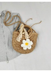 1pc Handbag Drawstring Opening And Closing This Year s Popular Handmade Sunflower Woven Bag For Girl 2025 New Ins Versatile Summer Messenger Bag Shoulder Handbag Comfortable Shoulder Strap Suitable Fo
