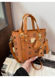1PC Handbag Fashion Texture Letter Cute Cartoon Bear Print Popular Bucket Bag Korean Small Bag Multifunctional One Shoulder Crossbody Girl s Bag Suitable For Teenagers Going Out For Camping Travel Use