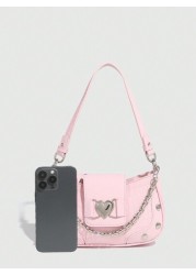 Fashion Y2k Style Women Shoulder Bag With Three Straps Water Resistant Handheld Or Cross Body PU Leather Bag Casual Love Shaped Bag For Various Occasions Including Females Girls Students Young Profess