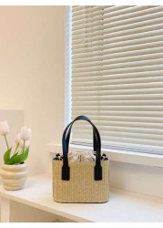 Woven Straw Shoulder Bag For Girl Simple Minimalist Casual Small Square Crossbody Bag