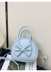 1pc Pu Zipper Fashion Sweet Bow Princess Style Candy Color Handbag Korean French Exquisite Aesthetic Niche Design Adjustable Shoulder Strap Shoulder Messenger Bag Versatile Casual Highly Attractive Ba