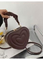 1pc High Grade Heart Shaped Small Bag For Girls Fashionable And Sweet Style Love Hand Held Shoulder Messenger Bag College Style Heart Girl Bag Pu Material Fashionable Girl Bag Girl Love Plaid Elegant