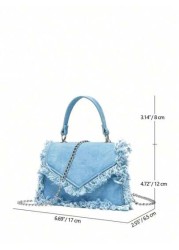 Simple Square Bag Casual Denim Blue Handbag Solid Color Chain Strap Crossbody Bag Shoulder Bag For Girls