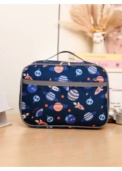 1 New Nylon Material Boy And Girl Cute Cartoon Pattern Lunch Bag Large Capacity Zipper Closure Fashionable And Casual Suitable For Daily Outings Travel And School