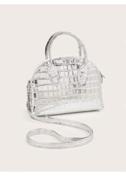 1pc Girls Crocodile Grain PU Shell Handbag Minimalist Chain Shoulder Crossbody Bag