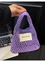 1pc Mini Handbag Nylon Open Closure Summer Hollow Woven Girl S Bag Handbag Seaside Small Mobile Phone Bag Comfortable Suitable For Daily Outings Travel Is A Perfect Gift For Girls
