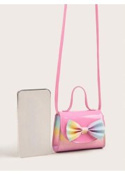1pc Girls Cute Bowknot Mini Crossbody Bag In Holographic Plaid Print Coin Purse