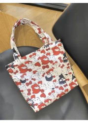 Sanrio Sanrio HELLO KITTY Women s Cute Cartoon Canvas Tote Bag Zipper Design High Quality Multi Function Storage Bag School Backpack Outdoor Bag Decorative Bag Shopping Bag Women Gift Graduation Mothe