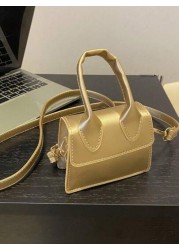 1pc Girls Solid Color PU Flap Closure Mini Handbag Retro Fashion Tote Crossbody Shoulder Bag Suitable For Daily Use