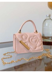 1pc Niche Bag Mini Leather Bag Small Square Bag Love Flower Print Multifunctional Metal Chain Casual Fashion Handbag Suitable For Teenagers To Travel Daily Matching Suitable For Shopping And Daily Use