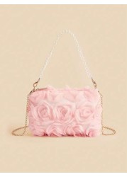 1pc Girls Chiffon Floral Romantic Sweet Crossbody Clutch Bag Versatile For Party And Evening Occasion