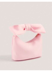 1pc Feminine Bow Decor Cloud Shape Tote Bag Small Handbag With Wrist Strap Soft Minimal Design Versatile