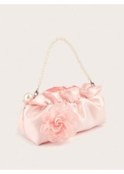1pc Pearl Clutch Bag Pleated Cloud Shaped Handbag For Phone Keys Coins Perfect For Little Ladies Floral Pearl Purse