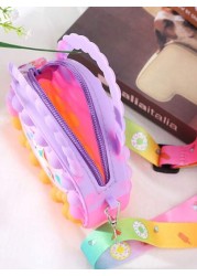 Heart Shaped Handbag Silicone Crossbody Bag Unicorn Wallet Stress Relief Waterproof Durable Storage Pouch Glossy Chain Link Stylish Eye Catching Crossbody Bag Suitable For All Daily Use