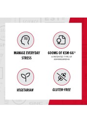 GNC Herbal Plus Ashwagandha 600mg, 60 Capsules, Supports a Healthy Response to Stress