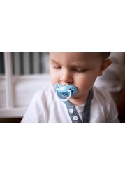Lovi 2X Baby Silicone Soother | Pack Of 2 | Hygenic Cover | Protects The Sucking Reflex | Dynamic Tip | Boiling Water Sterilization | Indian Summer Collection | (Blue, 6-18 Months)