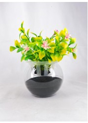 Glass Aquarium Bowl 4.5-Inch with Integrated Decorative Plant Holder with Lid (Medium)