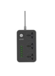 LDNIO SC3604 Socket extension, 6USB Ports 3.4A power, 3 Socket adaptors, 2 meters long cable, safety socket