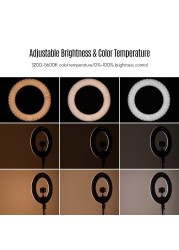 Generic-18 Inch Dimmable SMD LED Ring Light Kit 48W Stepless Brightess Adjustment 3200K-5600K Lighting Ringlight with Tripod Stand Carrying Bag Cell Phone Holder Hot Shoe Adapter for YouTube Video