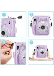 O Ozone Transparent Hard Camera Case For Fujifilm Instax Mini 11 Instant Camera Cover With Adjustable Strap [ Shining Case Designed For Instax Mini 11 Case ] - Glitter Purple
