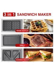 AFRA 3 In 1, 2 Slice Non-Stick Sandwich Maker, 750 Watts With Detachable Plates, Sandwich/Grill &amp; Waffel Plates, AF-8023SMSS, 2 Year Warranty
