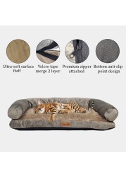 Orthopedic dog bed sofa with U-shaped bolster, Machine washable cover and nonskid bottom, Suitable for medium sized pets, Soft and comfortable dog bed 65 cm L (Khaki)
