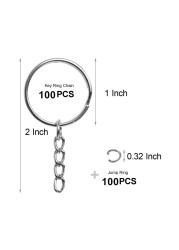 REEMTOO 50PCS Bulk Keychains Set Split Keychains Rings with Chain 1 inch Key Rings Key Chain Rings Keychains Ring Parts with Open Jump Ring and Connector