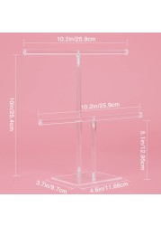 Jewelry Stand Necklace Holder Acrylic Jewelry Display Holder Necklace and Bracelet Hanging Organizer Clear 2Tier Tower Stand for Bangles Necklaces Bracelets Rings Earrings and Watch