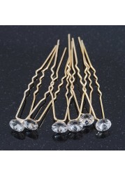 Bridal Wedding Prom Party Set Of 6 Gold Plated Crystal Bead Hair Pins