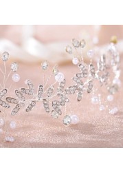 Foyte Crystal Wedding Headband Silver Leaf Head Bands Jewelry Rhinestone Bride Headpiece for Women