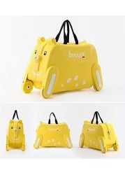 Children&#39;s Ride-On Suitcase with Wheels - Cute Cartoon Rolling Luggage for Kids, Travel &amp; Outdoor Fun(Yellow)