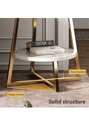 Jjone Round Coffee Table, Double Layer Sofa Side Table End Table, Imitation Marble Coffee Round Table Snack Table Bedside Table With Simple Design For Living Room Small Space (H221-B)