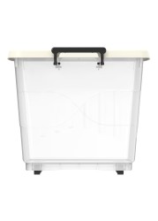 Cosmoplast Plastic Storage Box With Wheels And Lockable Lid White And Clear 82L