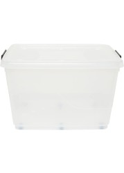 Cosmoplast 132L Clear Plastic Storage Box With Wheels &amp; Lockable Lid, Transparent