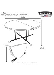Lifetime 60 Inch, Round Commercial, Fold-in-Half Table,10 Year Limited warranty, White Granite Colour, LFT-5402