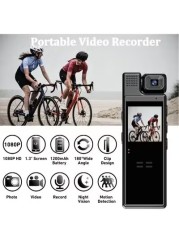 Mini Body Camera 1080P Portable Small Body Worn Cam Wearable Pocket Video Recorder With 180&deg; Rotatable Lens 1.3&quot; LCD Night Vision For Security Guard Law Enforcement