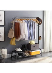 Metal Garment Racks Heavy Duty Indoor Bedroom Cool Clothing Hanger with Top Rod and Lower Storage Shelf(black s2)