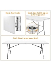 HEXAR&reg; Heavy Duty Multipurpose Camping Table Portable Folding Table Picnic Dining table Centerfold Ideal for Crafts Outdoor Events Lightweight and Durable Table with Carry Handle (L180 W74 H74 CM)