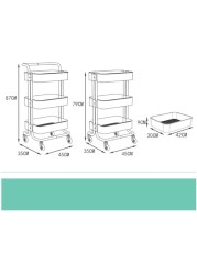 Rubik 3-Tier Rolling Storage Cart Moveable Trolley With Utility Handle And Wheels For Kitchen Bathroom, Black