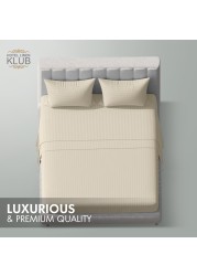 Klub Linen 3PC Striped Fitted Sheet Set, Ultra Soft Microfiber Bedding Set - 1 Fitted Sheet Single (90x190cm) with Deep Pocket and 2 Pillowcases (50 x 75 cm), Beige