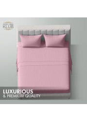 Klub Linen 3PC Striped Fitted Sheet Set, Ultra Soft Microfiber Bedding Set - 1 Fitted Sheet King (180x200cm) with Deep Pocket and 2 Pillowcases (50 x 75 cm), Baby Pink
