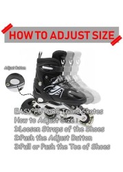 EASY FUTURE Inline Skates Adjustable Size Roller Skates with Flashing Wheels Children Skate Shoes Including Protective Gear Knee Elbow Wrist Black Large (39-42)