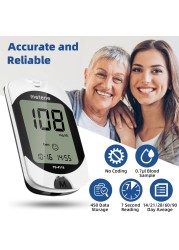 MeteneTD4116 Blood Glucose Monitor Kit 100 Glucometer Strips 100 Lancets 1 Blood Sugar Monitor Blood Sugar Test Kit with Control Solution Lancing Device No Coding Large Display