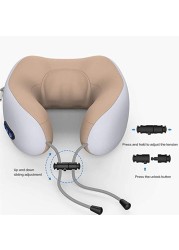 Generic 99 Travel Pillows For Sleeping Airplane, Portable Electric Neck Massager Soft Comfortable Breathable U-Shaped Memory Foam Massage Neck Pillow For Car Home And Office