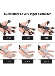 Finger Strengthener, Grip Strength Trainer, 6 Resistant Level Finger Exerciser, Hand Exercisers for Strength, Hand Grip Strengthener for Patients Strength Training (Black+Grey)