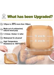Large Air Fryer Disposable Paper Liners Square 9 Inch 125 Pcs Parchment paper liner for 58QT Air fryer Oilproof Waterproof Parchment Baking Paper for Baking Roasting Microwave