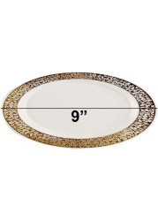 9&quot; Disposable Plastic Plates, White &amp; Gold Color, 35g Weight, Pack of 120 Plates