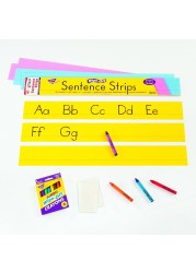 TREND WipeOff Sentence Strips 24 X 3 Blue Pink Yellow 30Pack