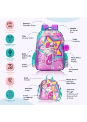 Eazy Kids - 18&quot; Set of 4 School Bag Lunch Bag Activity Bag &amp; Pencil Case Unicorn-Pink